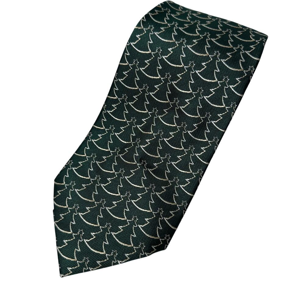 New pierre cardin green and gold christmas tree print 100% silk tie